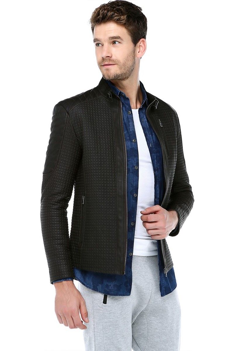 Men's leather jacket E-1055 - Black #318194