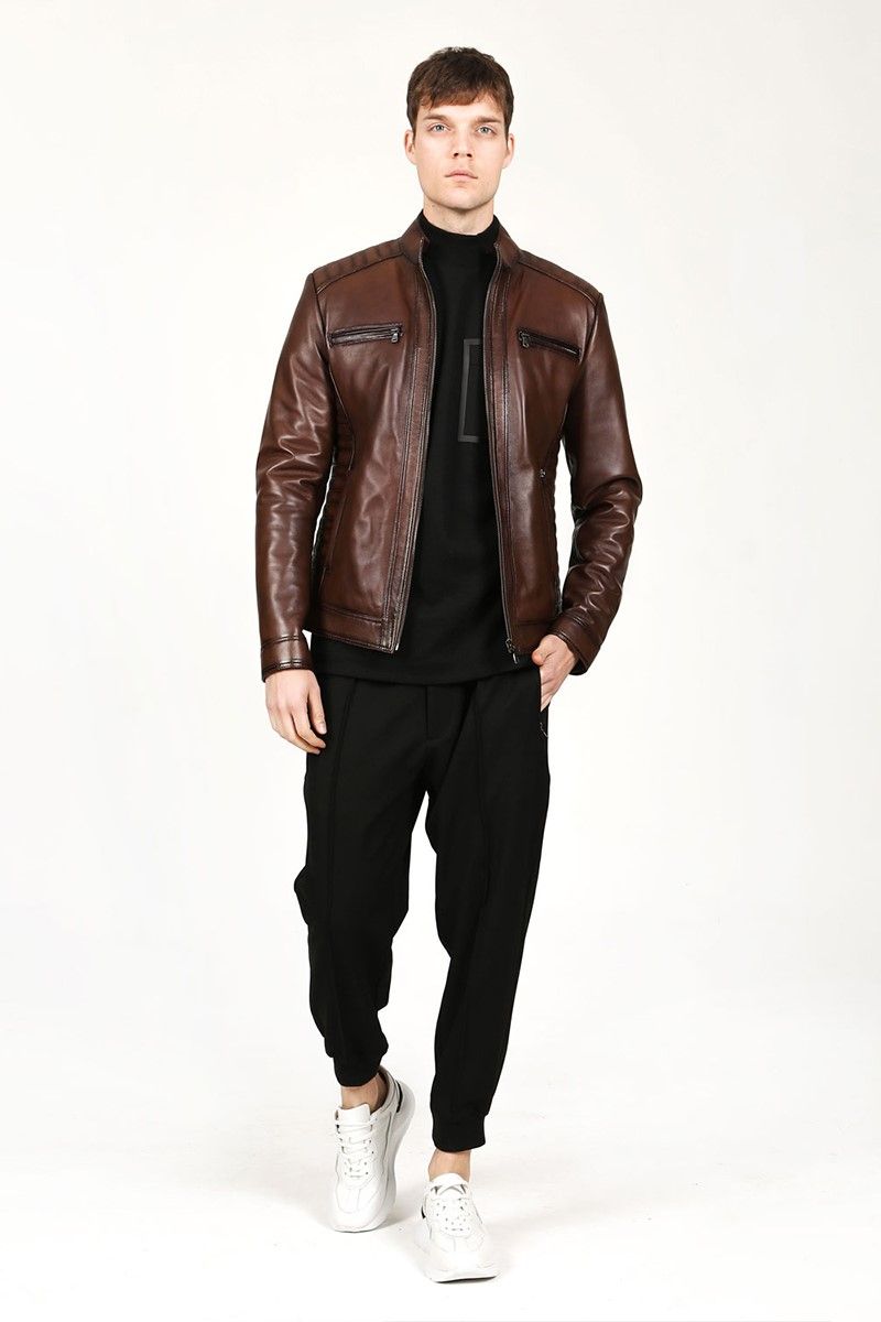 Muška jakna od prave kože E-1055/A - smeđa #317680