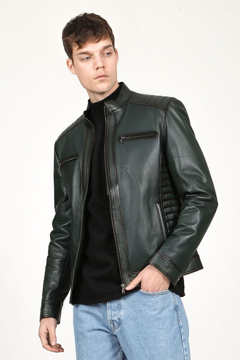 Men's Real Leather Jacket - Dark Green #317682