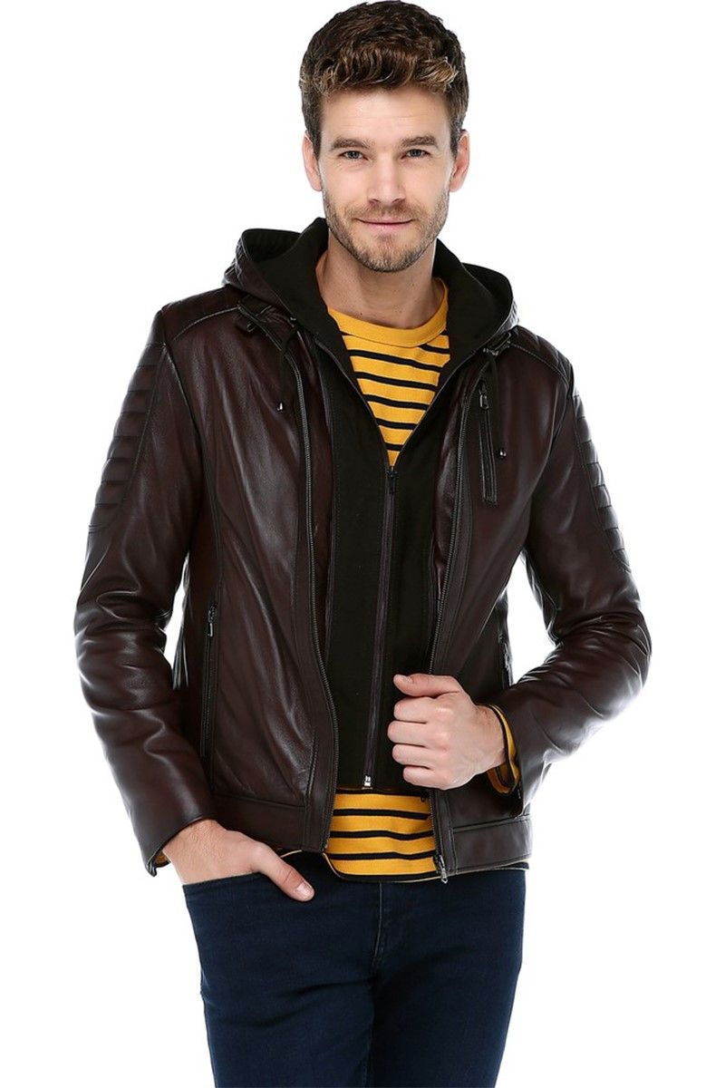 Muška jakna od prave kože E-1055/K - tamnosmeđa #318201