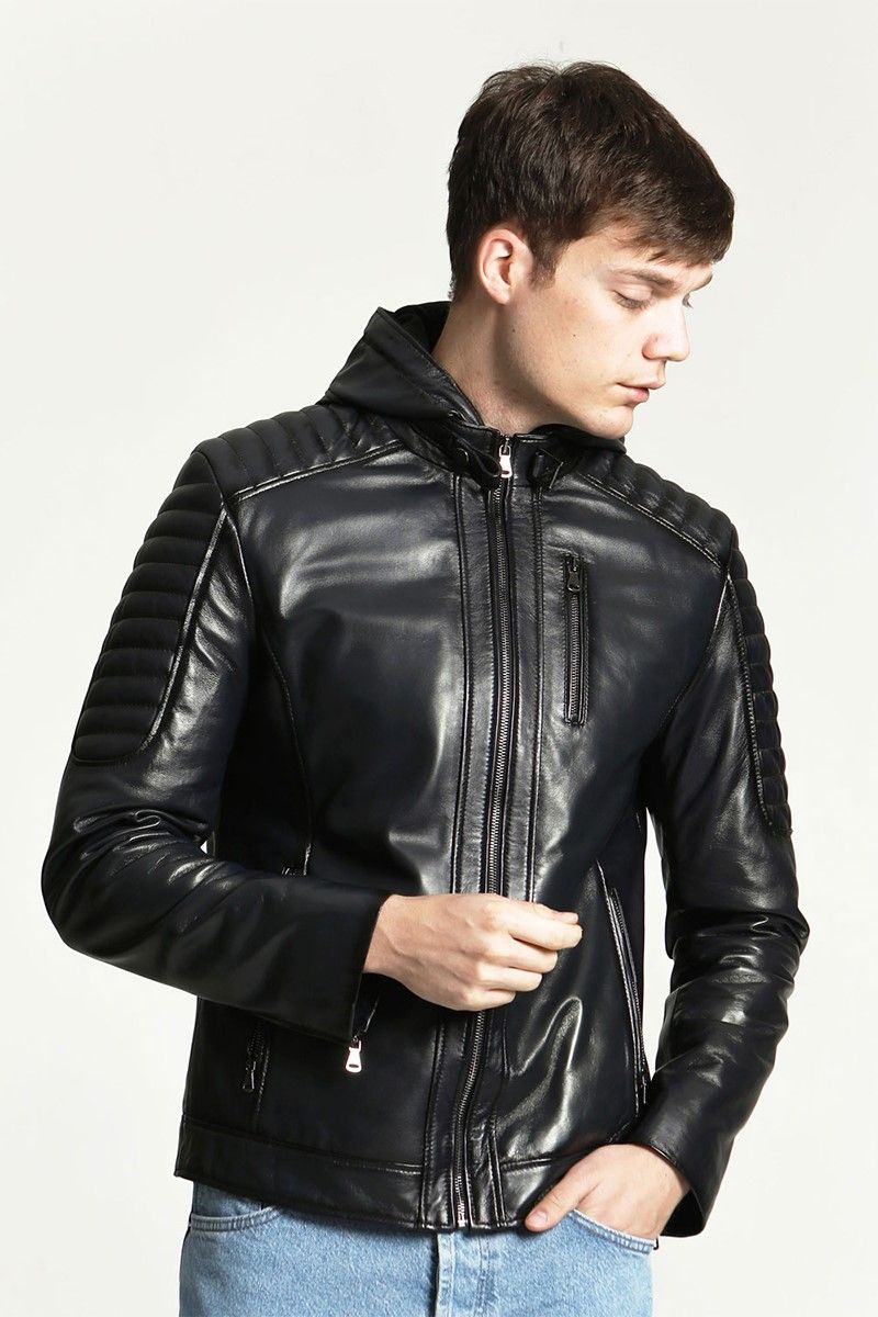 Muška jakna od prave kože E-1055/K - crna #318202