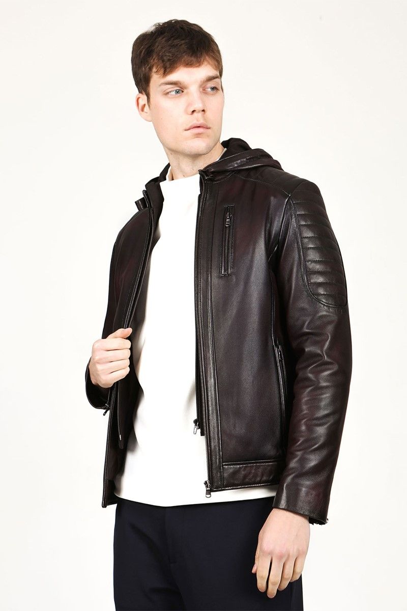 Muška jakna od prave kože E-1055/K - tamno smeđa #318204