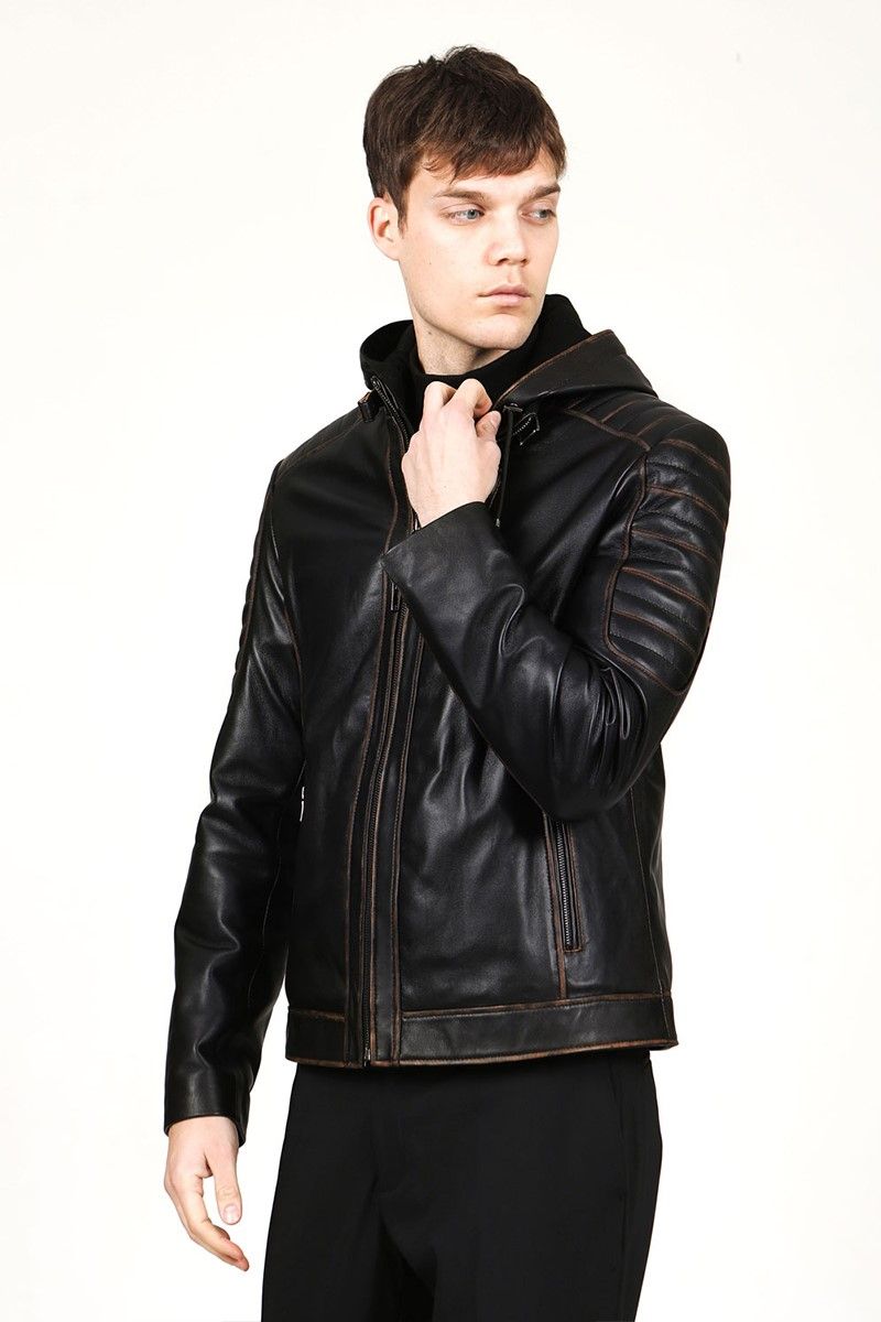 Muška jakna od prave kože E-1055/K - crna #318198