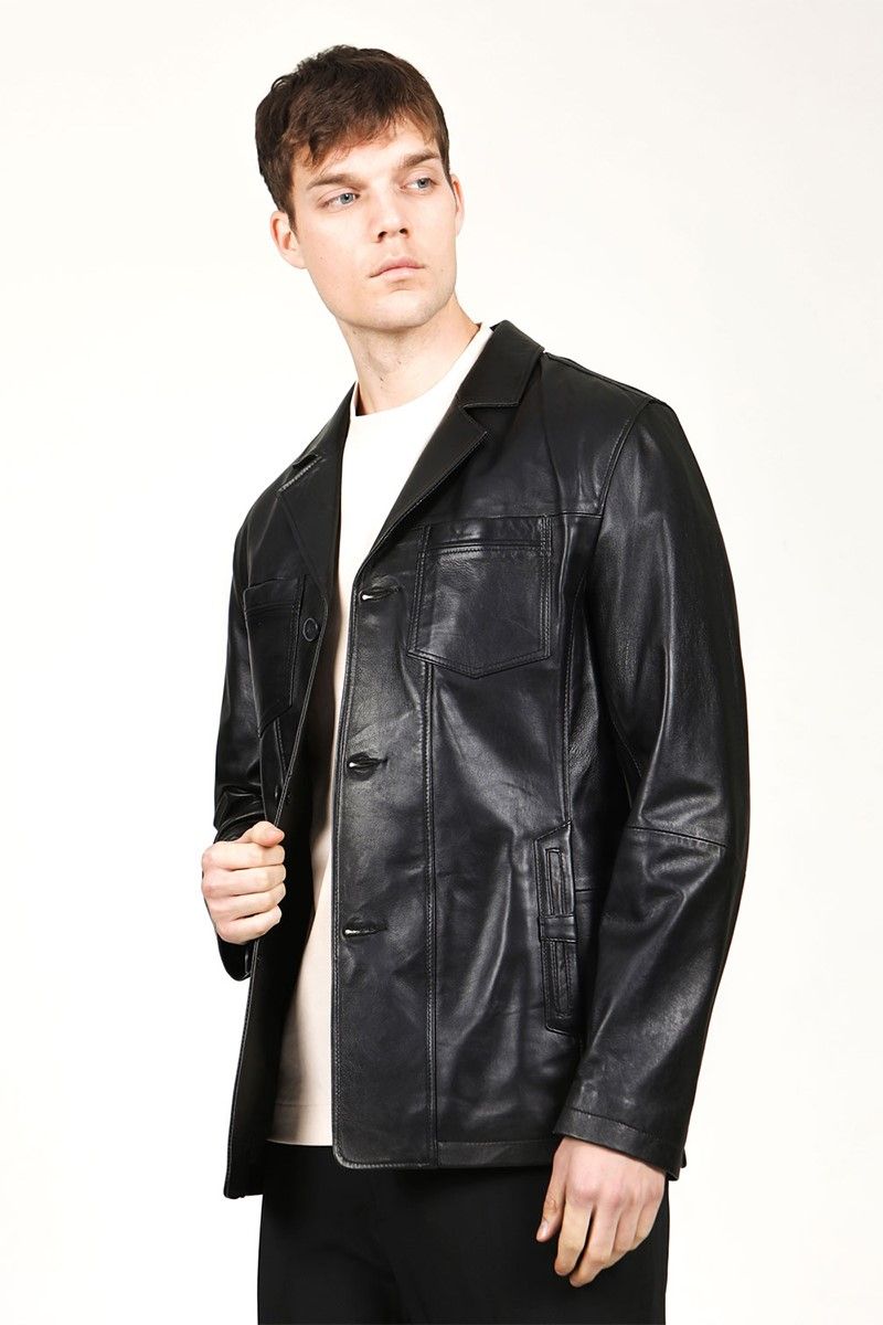 Men's Real Leather Jacket - Black #318207