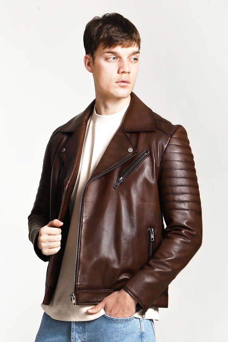 Men's Real Leather Jacket - Brown #318219