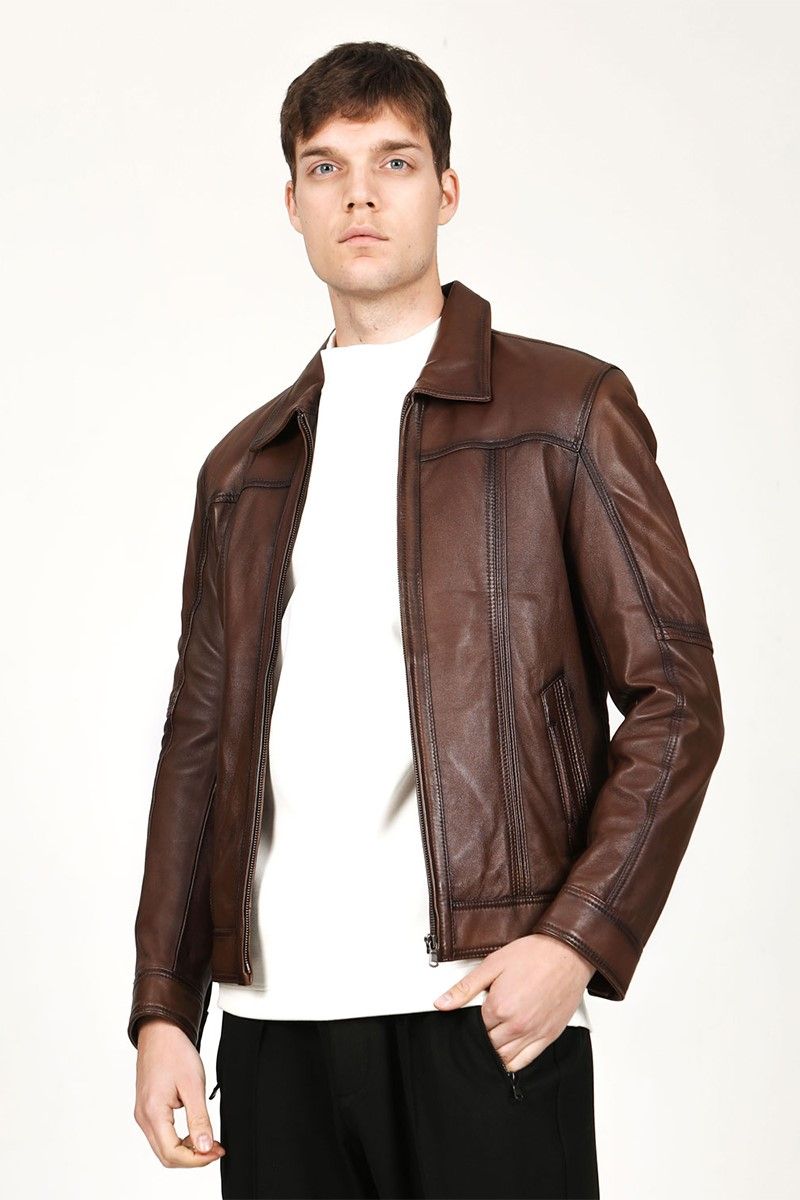 Muška jakna od prave kože E-1066 - smeđa #318221