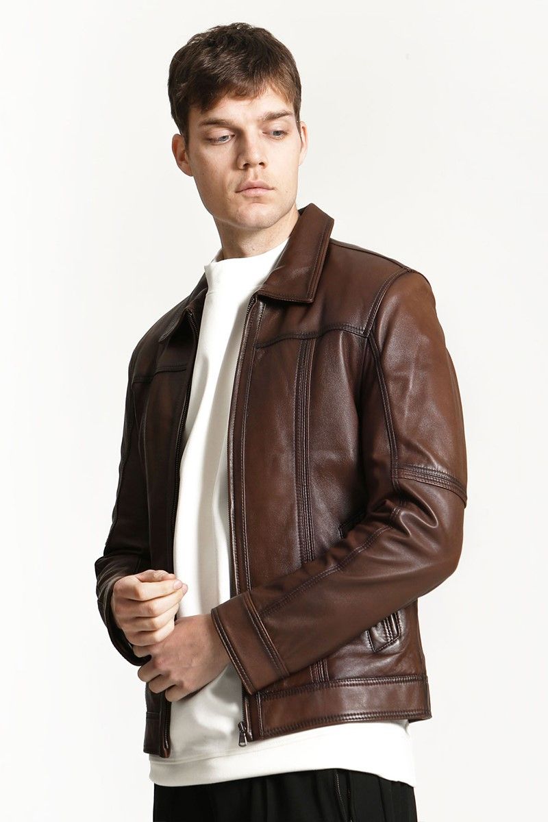 Muška jakna od prave kože E-1066 - smeđa #318223