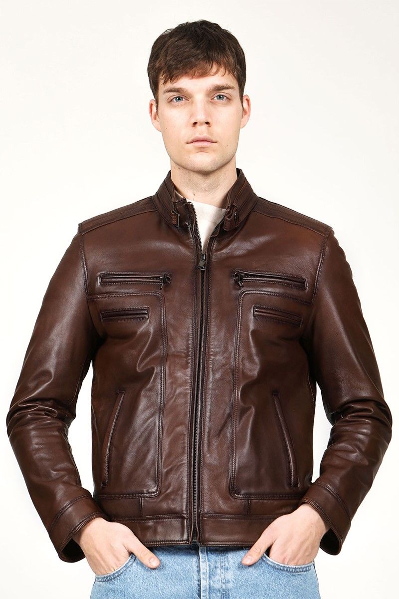 Muška jakna od prave kože E-1084 - smeđa #318245