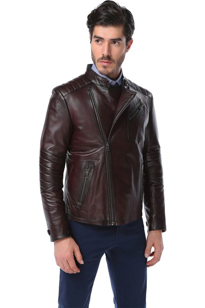 Men's Real Leather Jacket - Burgundy #318263