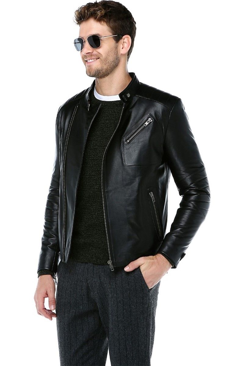 Men's Real Leather Jacket - Black #318255