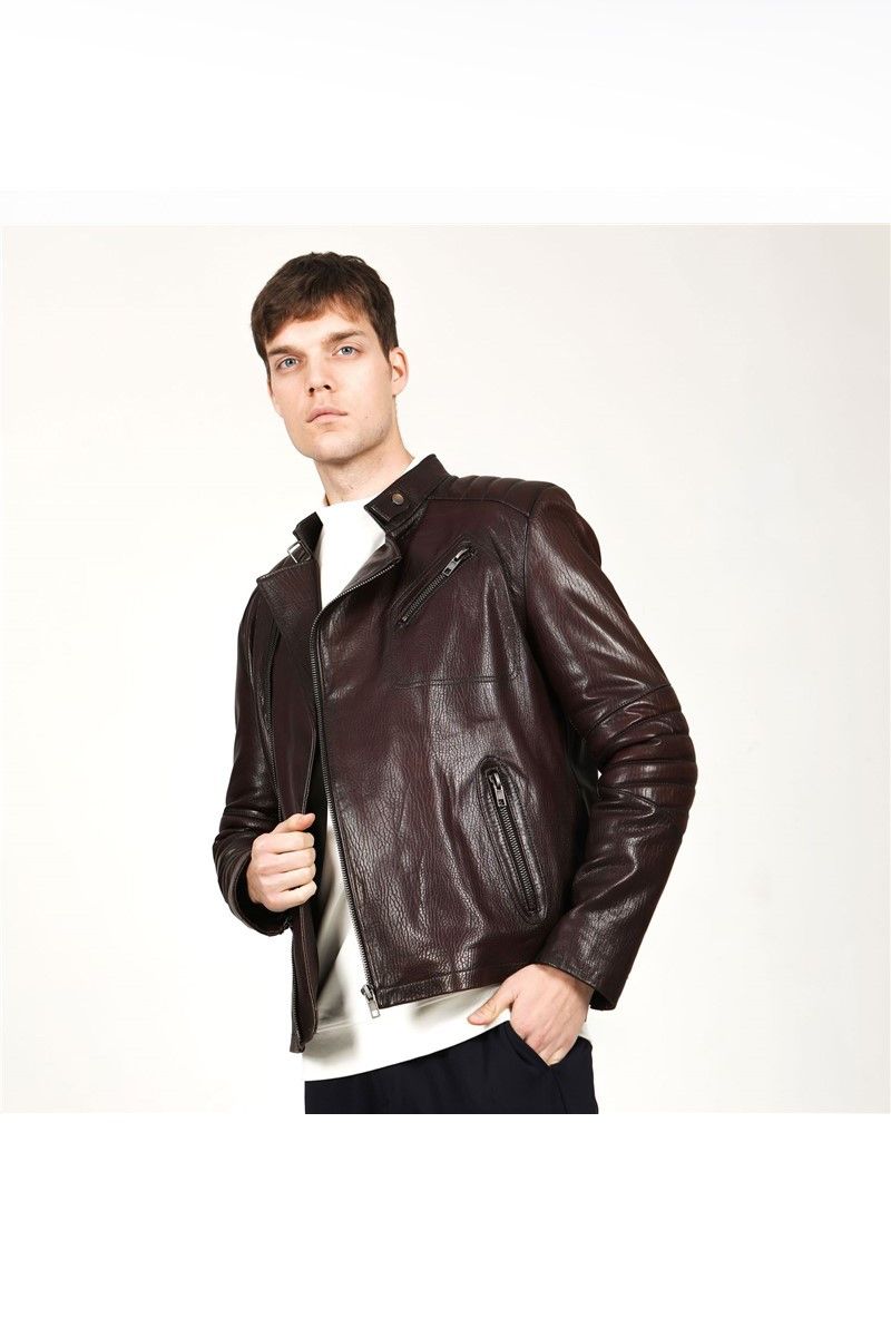 Muška jakna od prave kože E-1087 - tamno smeđa #318259