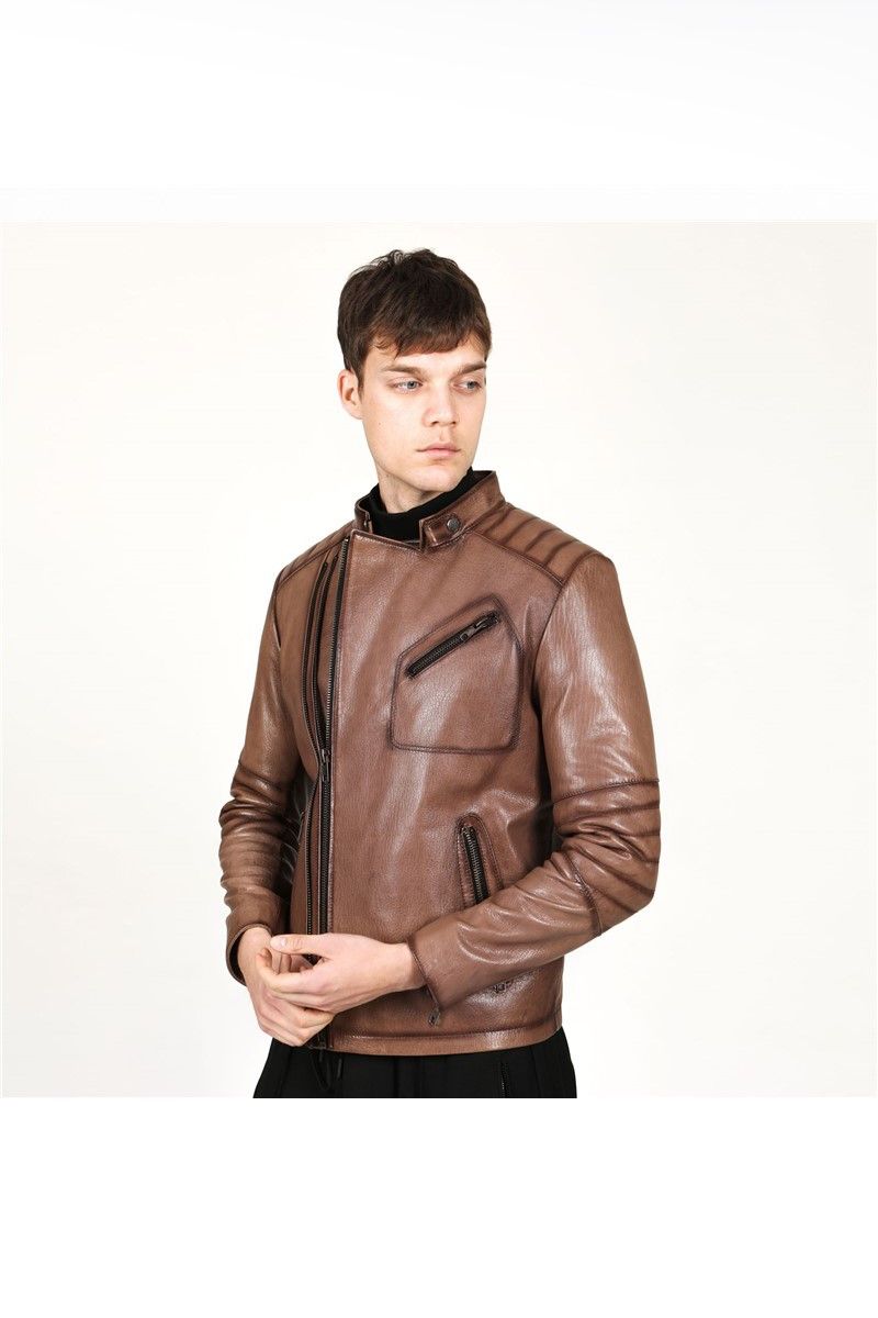 Muška jakna od prave kože E-1087 - svijetlosmeđa #318260