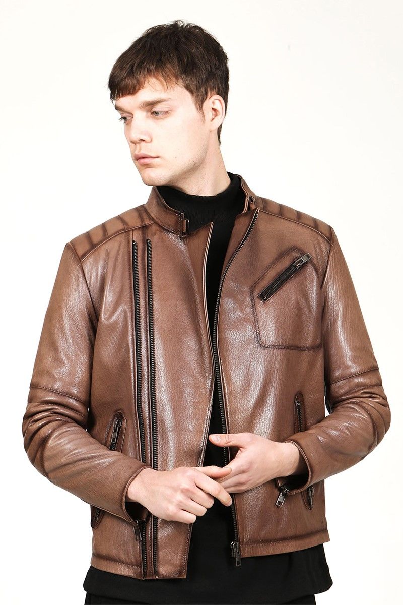 Muška jakna od prave kože E-1087 - svijetlosmeđa #318254