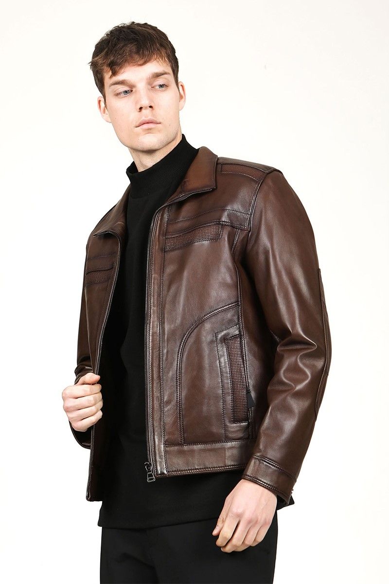 Men's Real Leather Jacket - Brown #318612