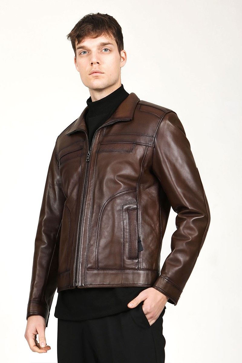 Men's Real Leather Jacket - Brown #318272