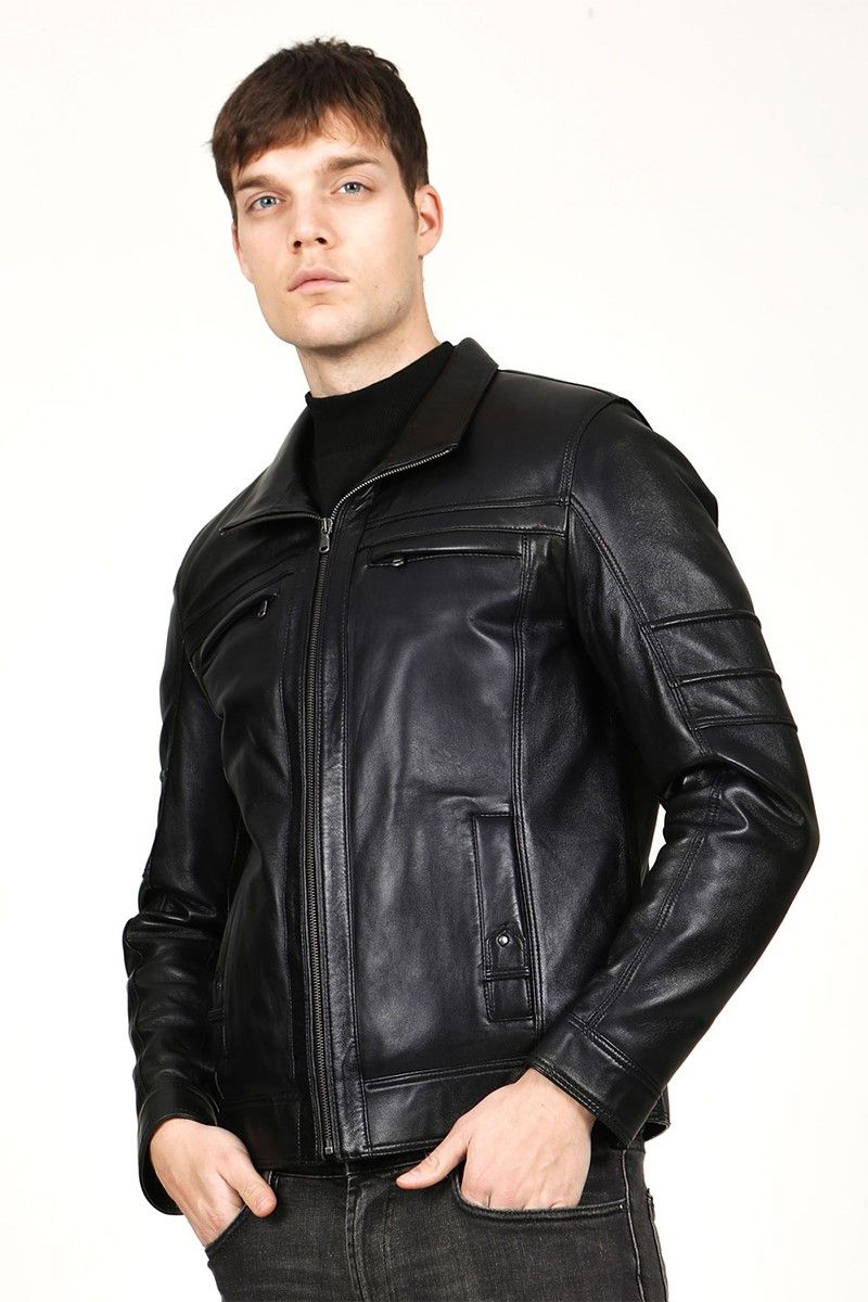 Men's leather jacket E-1092 - Black #318614