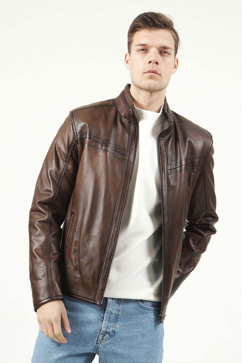 Muška jakna od prave kože E-1097 - smeđa #318629