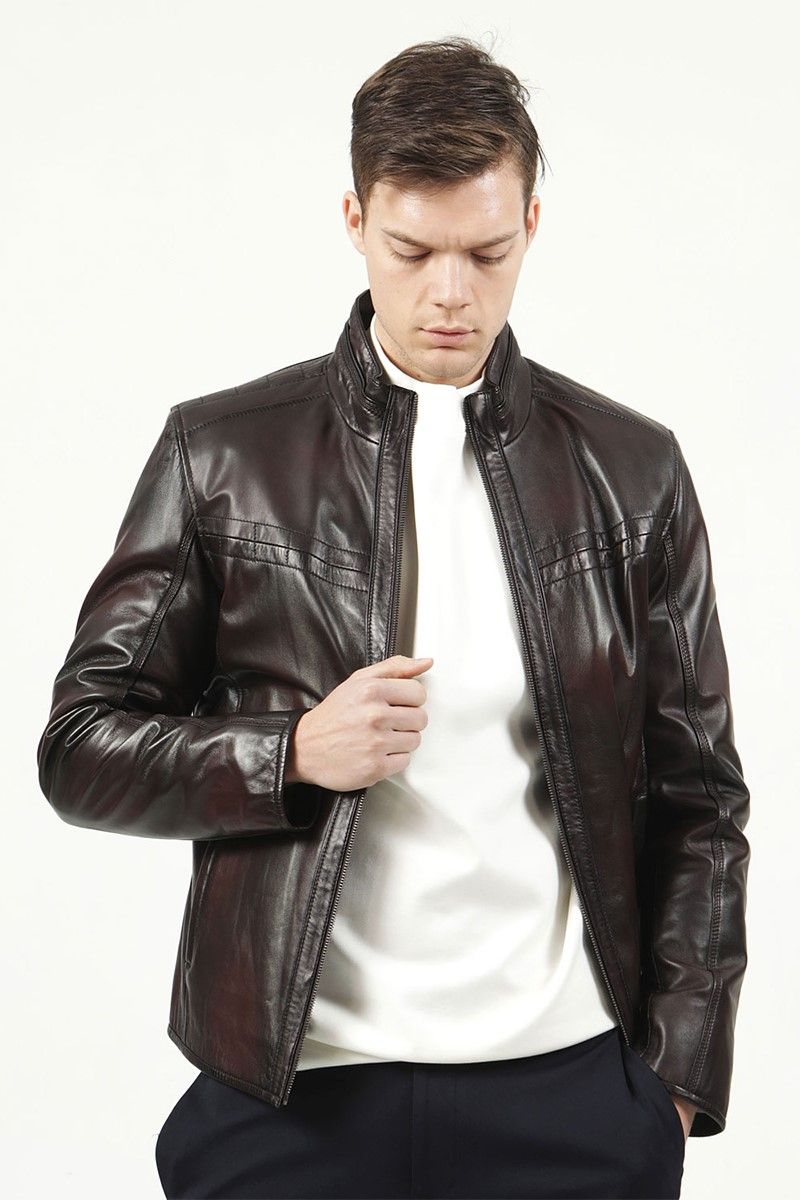 Men's leather jacket E-1097 - Dark brown #318623