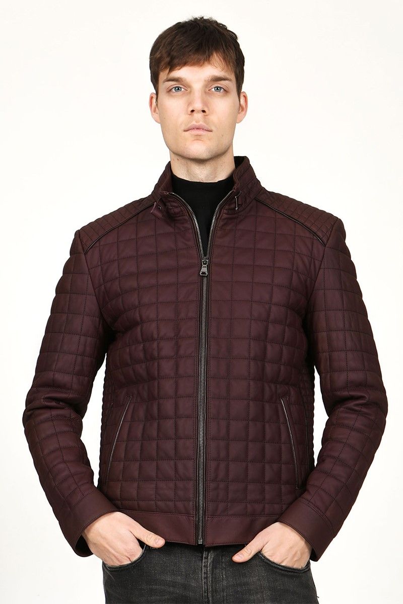 Men's Real Leather Jacket - Burgundy #318641