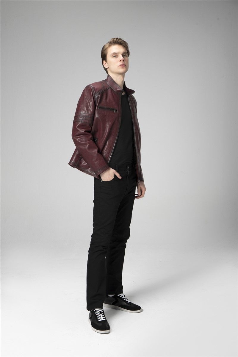 Men's Genuine Leather Jacket E-2214 - Bordeaux #334689