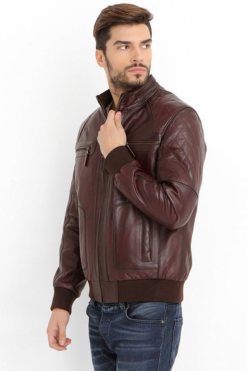 Muška jakna od prave kože E-862 - Bordo #318675