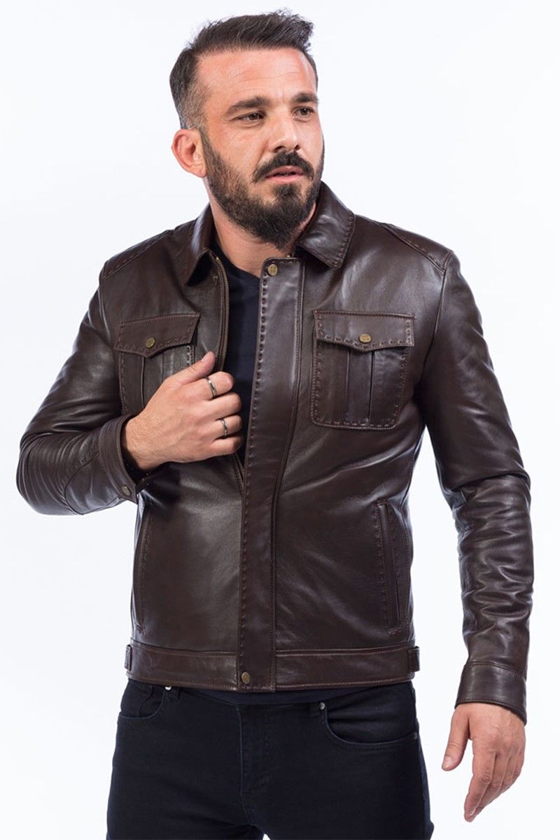 Muška jakna od prave kože E-927 - smeđa #319079