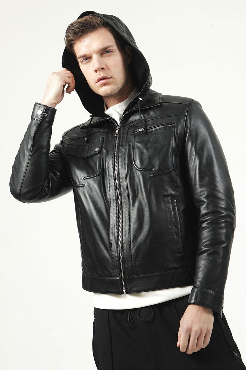 Men's Real Leather Jacket - Black #319083