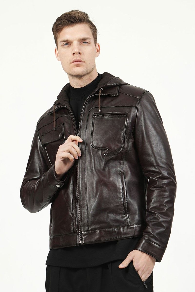 Muška jakna od prave kože E-937/K - tamnosmeđa #319085