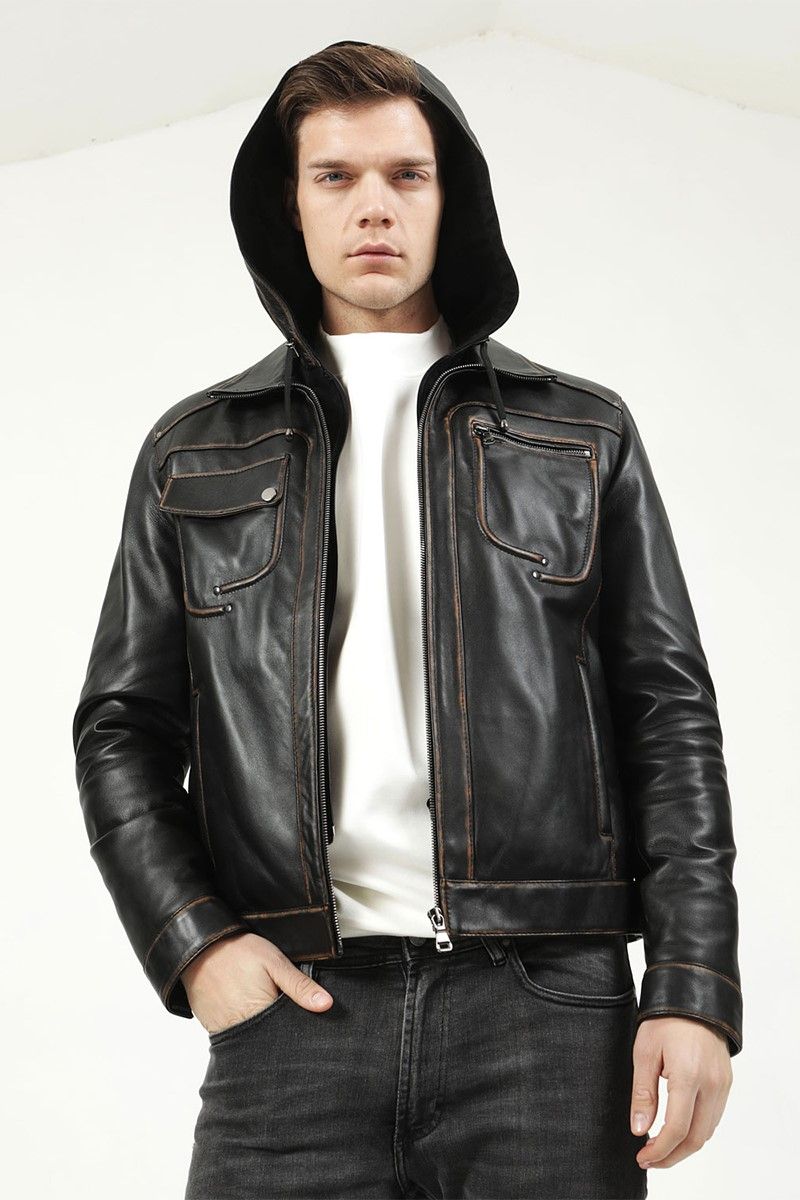 Men's Real Leather Jacket - Black #319082