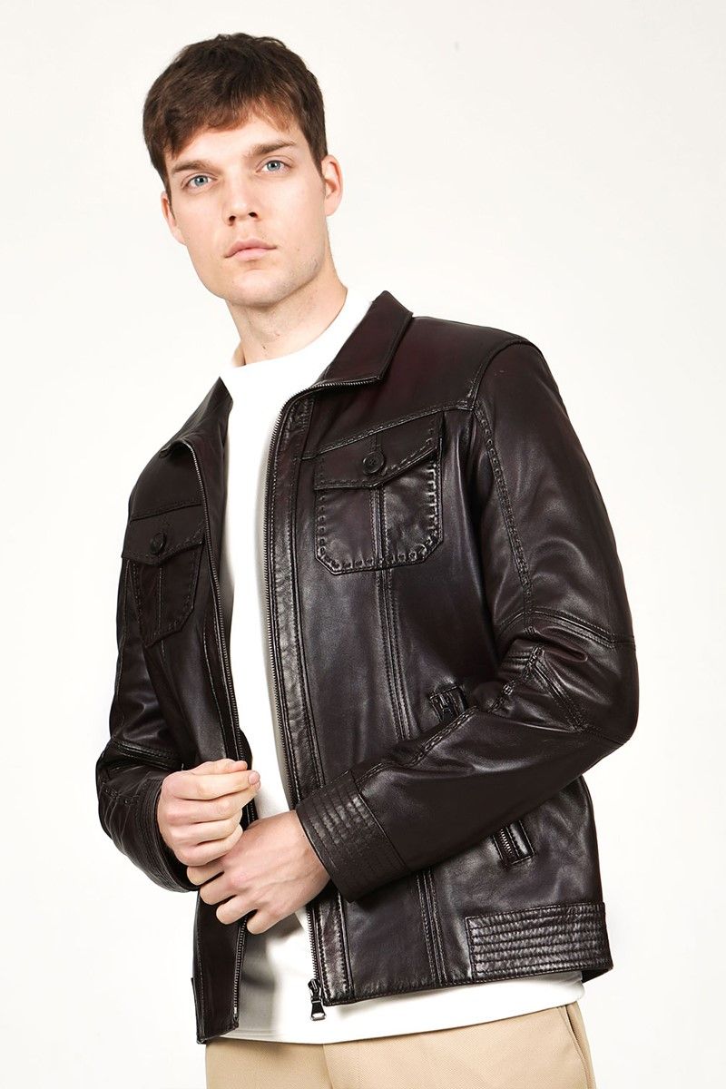 Muška jakna od prave kože E-945 - smeđa #319091