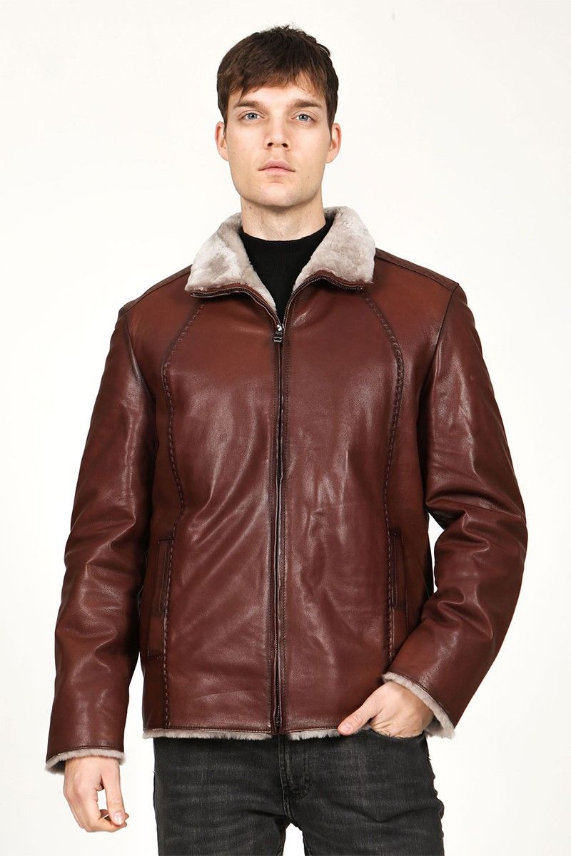 Men's Real Leather Jacket - Brown #319096
