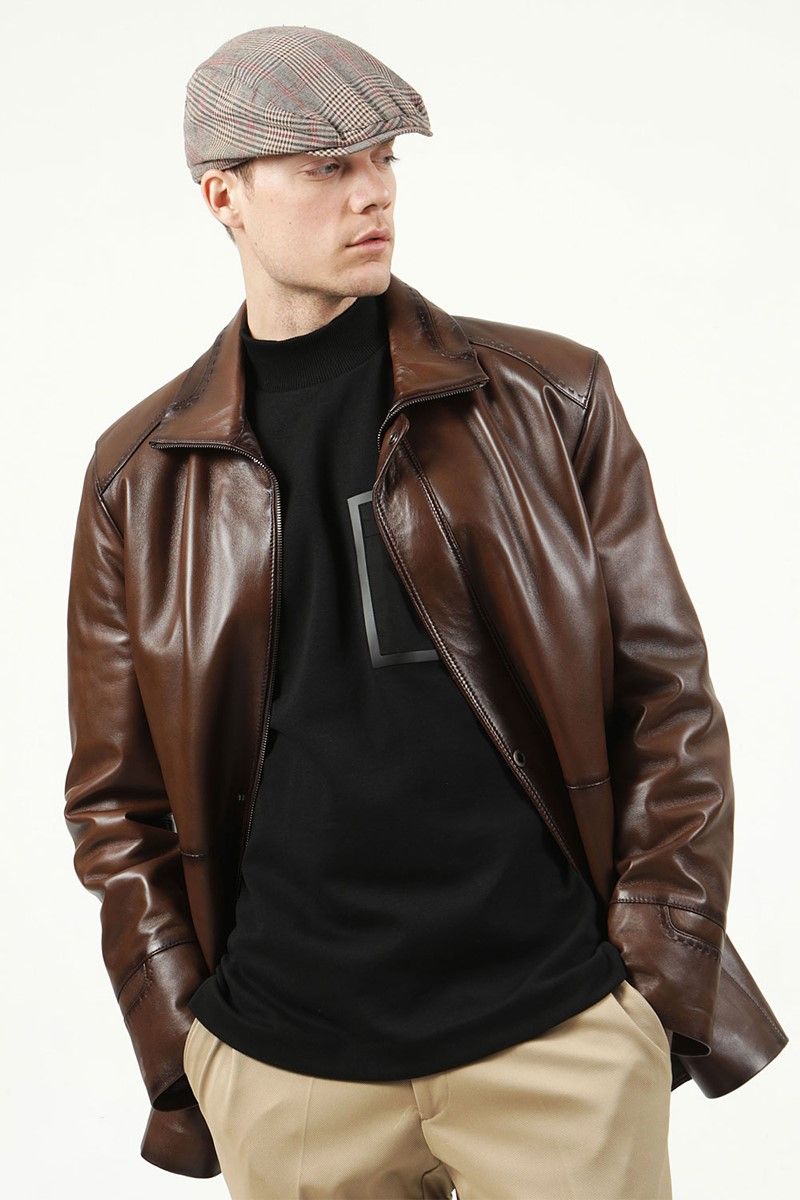 Men's Real Leather Coat - Brown #319102