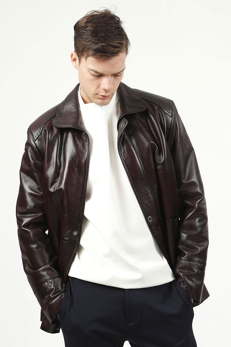Men's Real Leather Coat - Dark Brown #319104