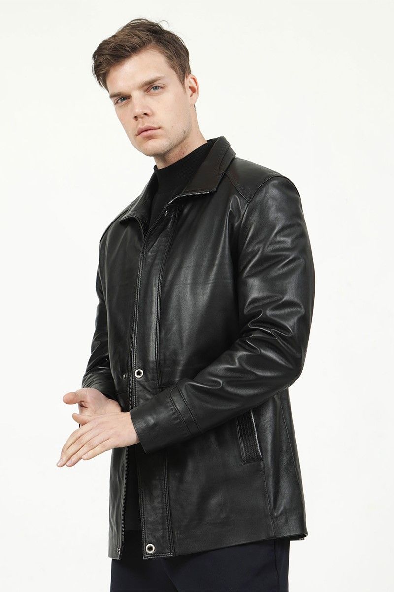 Men's Real Leather Coat - Black #319105