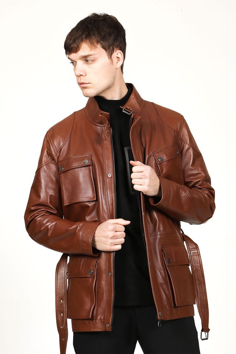 Muška jakna od prave kože - smeđa #319113