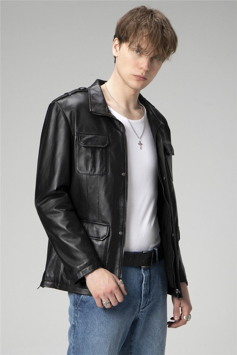 Men's Genuine Leather Jacket - Black #334694