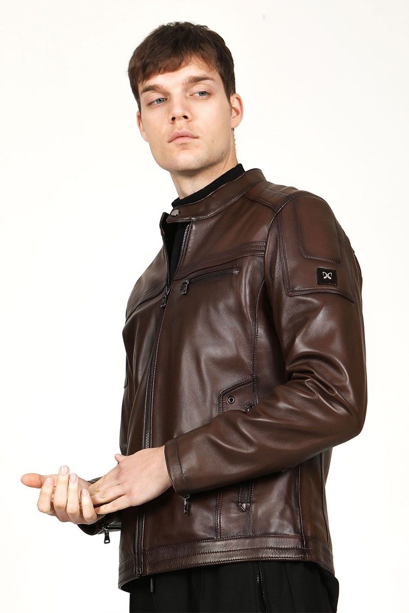 Muška jakna od prave kože - smeđa #317687