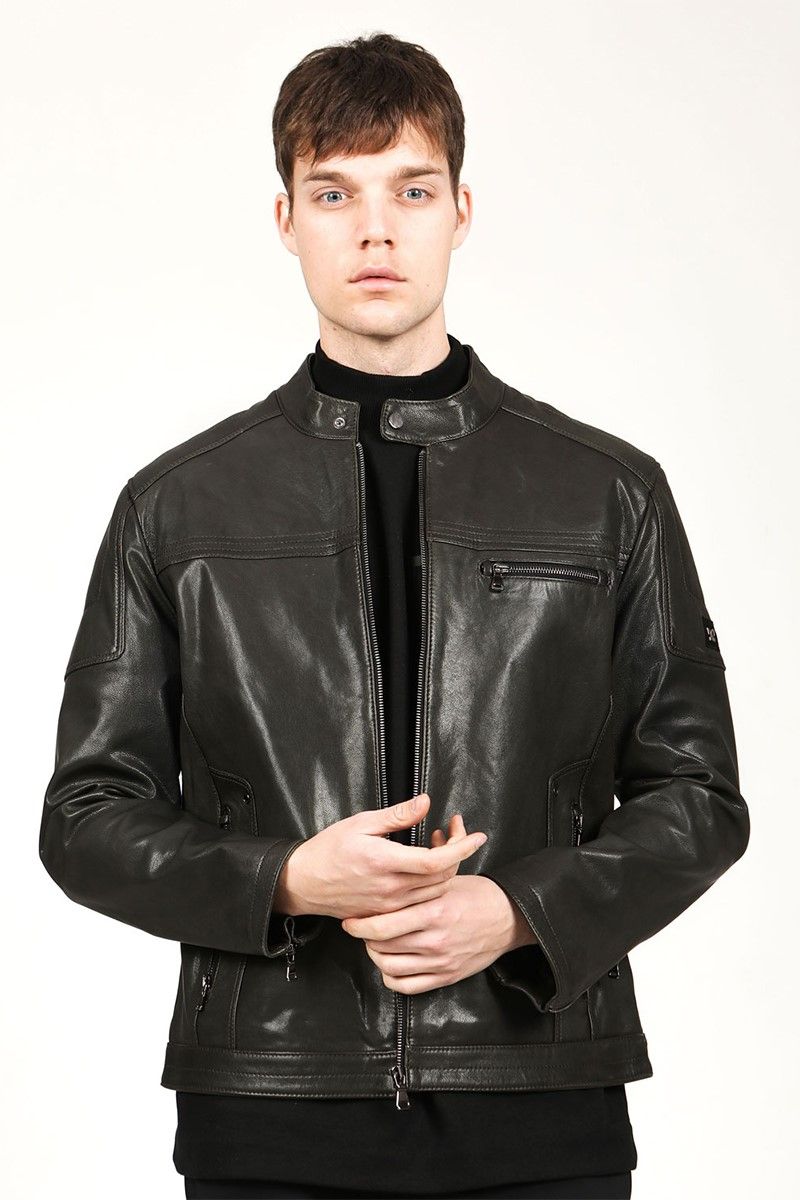 Men's leather jacket - Dark green #319146