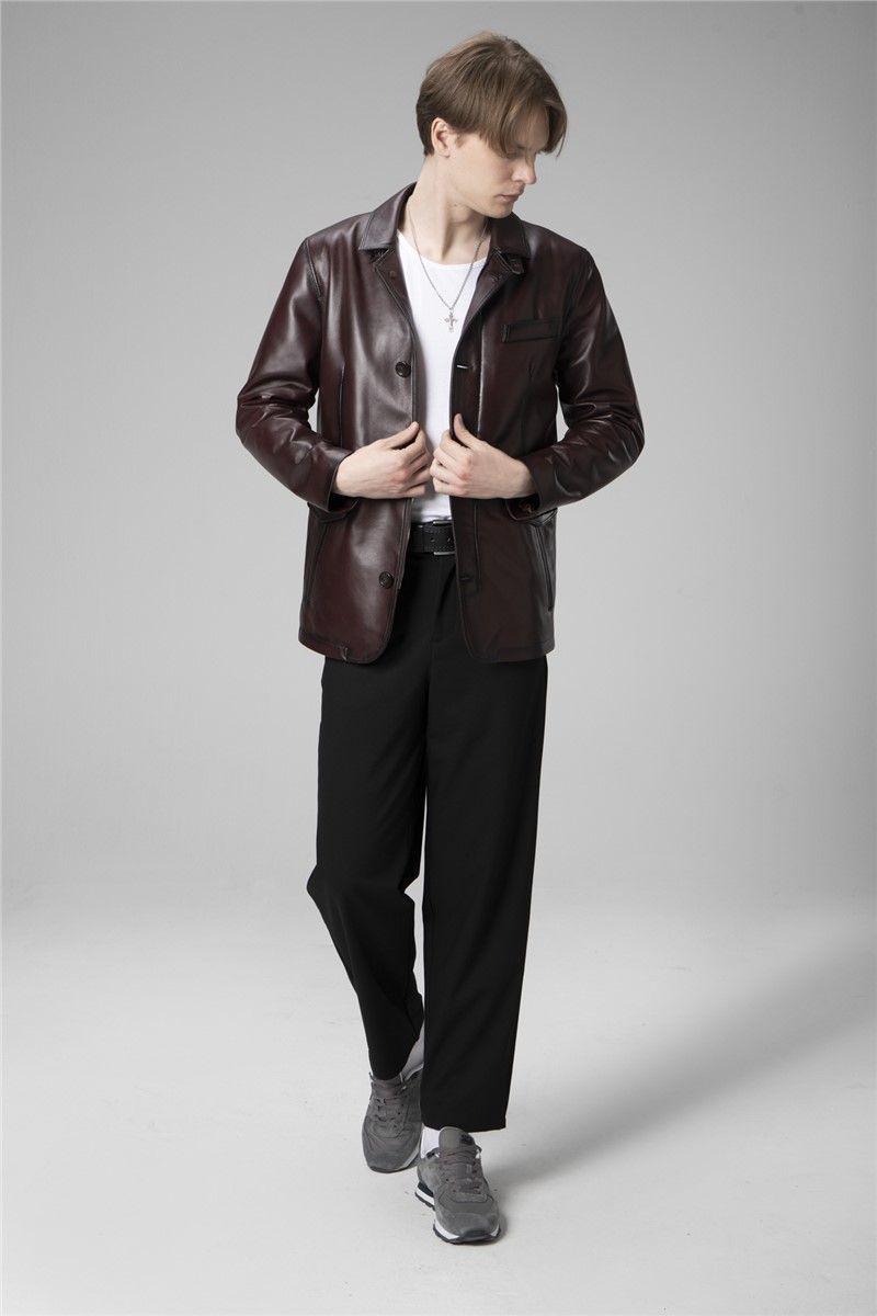 Muška jakna od prave kože E1031/3 - tamno smeđa #358852