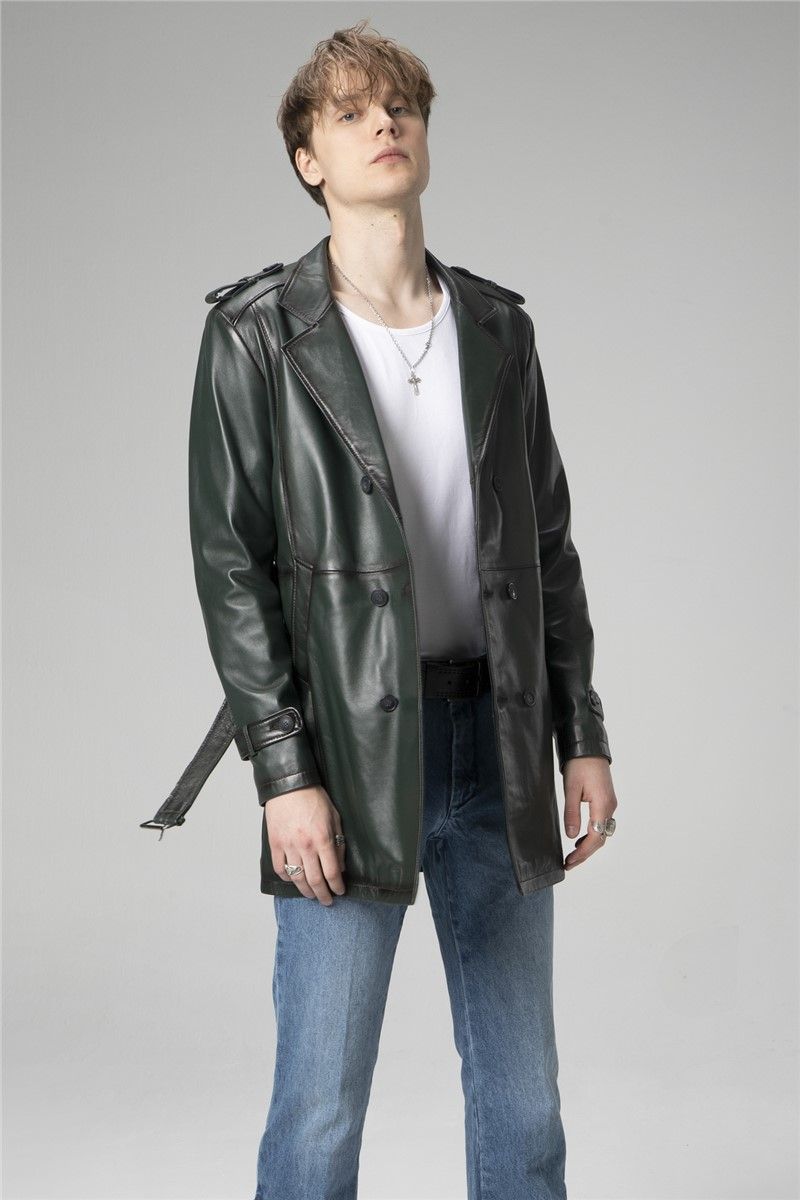 Muška jakna od prave kože E1089 - tamno zelena #334679