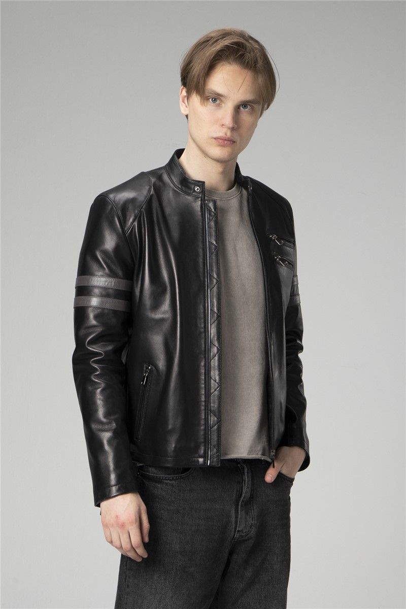 Muška jakna od prave kože E2202 - crna #358133