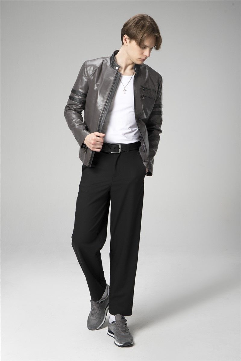 Men's Genuine Leather Jacket E2202 - Gray #358865