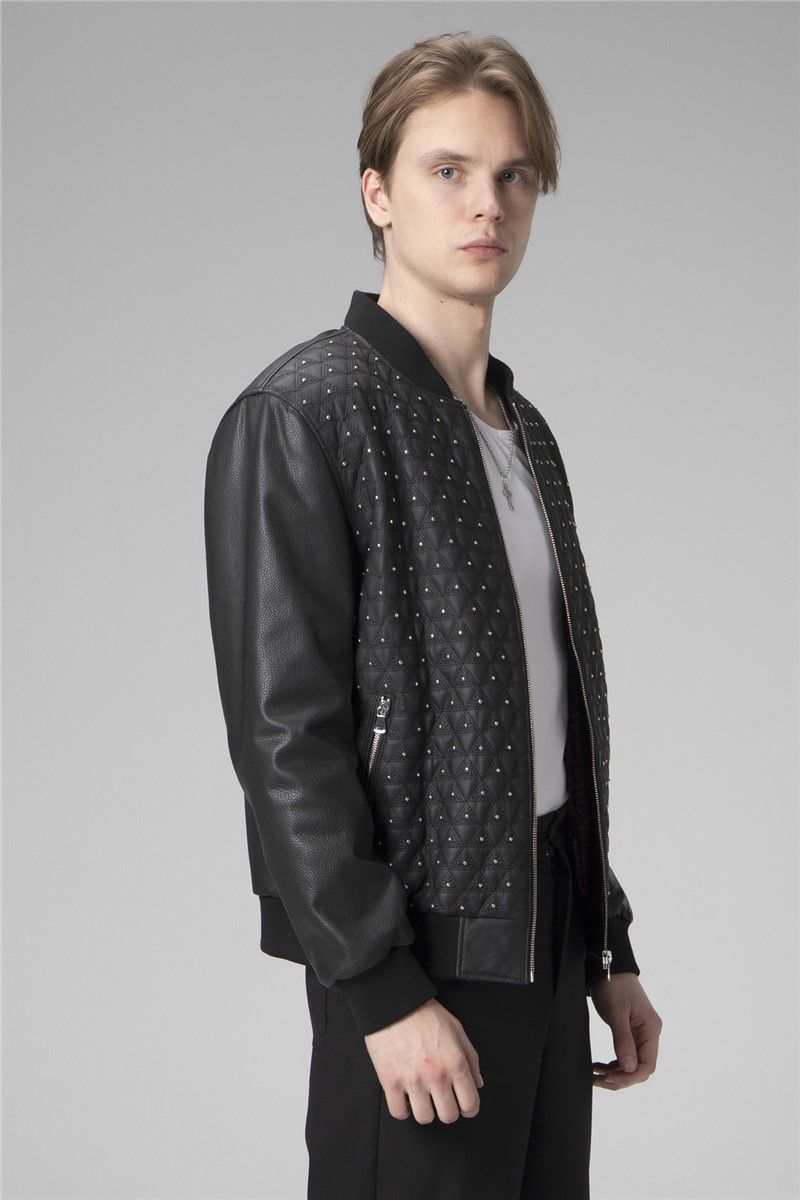 Men's Genuine Leather Jacket E2204 - Black #358868