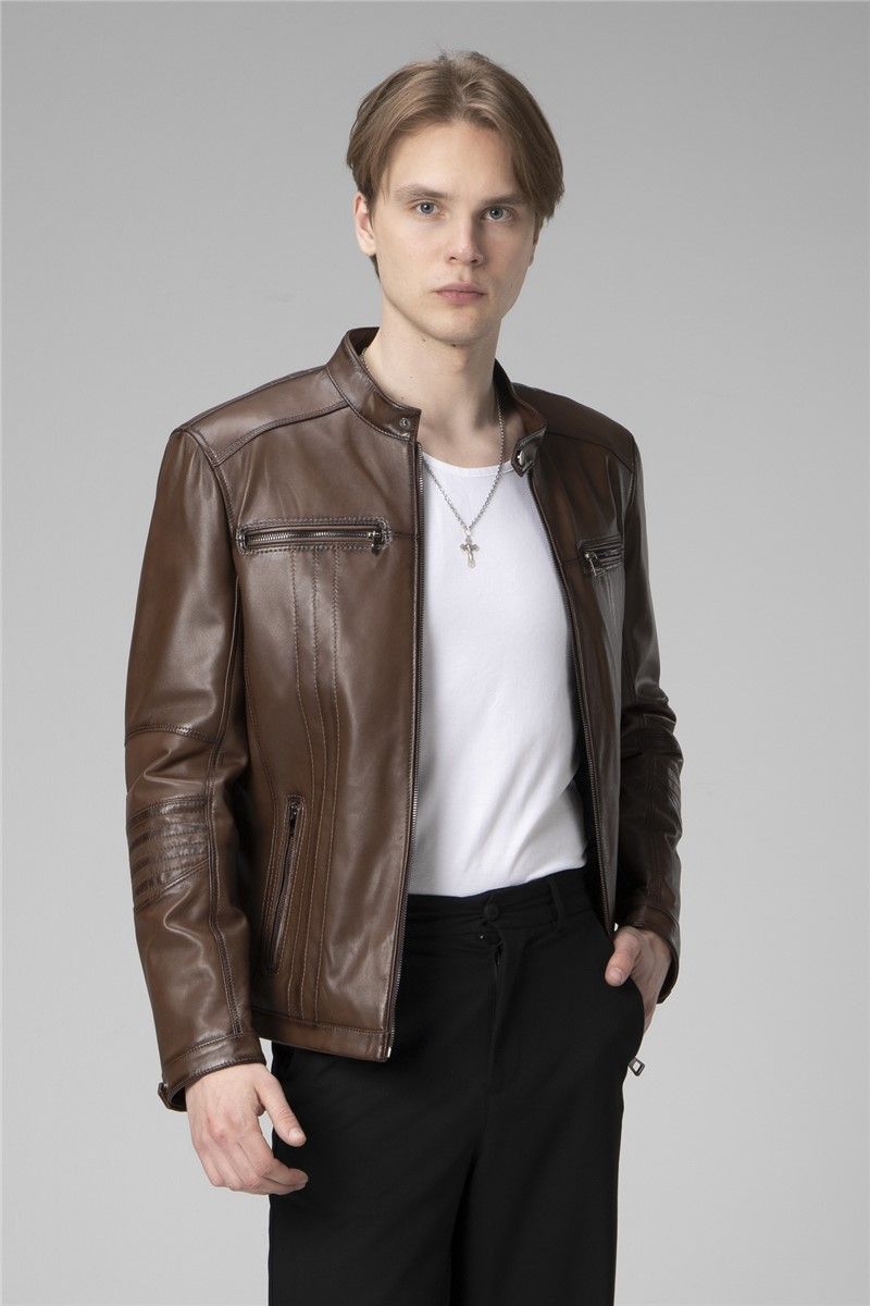 Men's Genuine Leather Jacket E2205 - Camel #359174