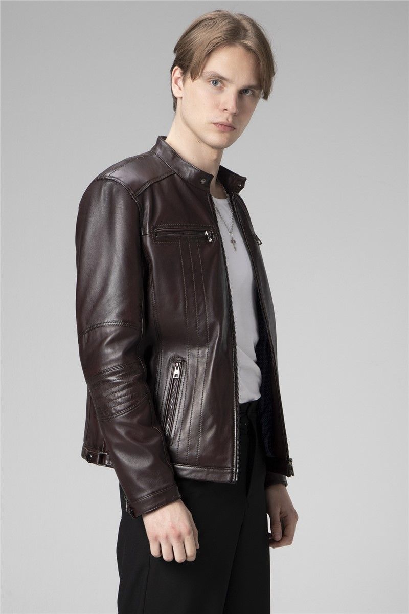 Muška jakna od prave kože E2205 - smeđa #359175