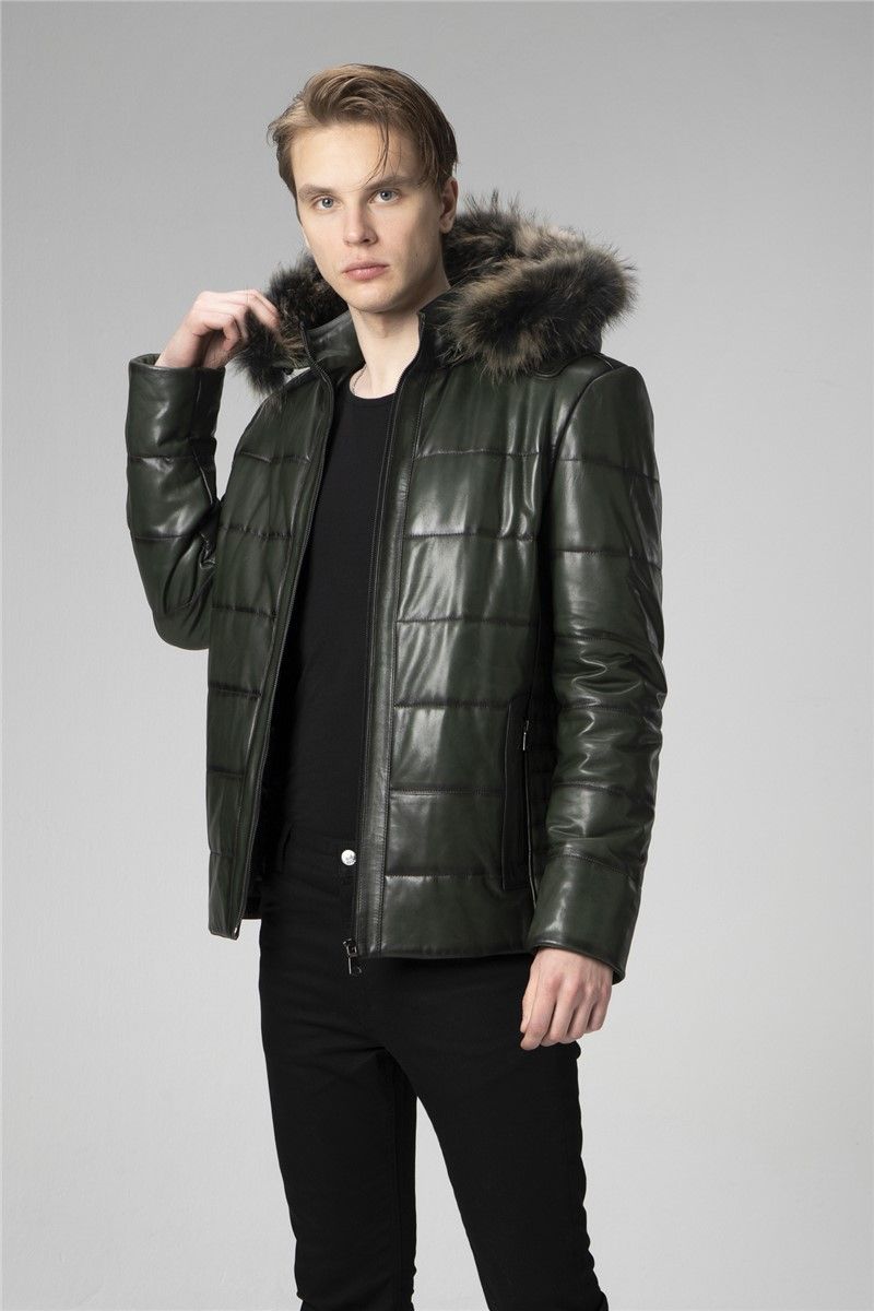 Men's Genuine Leather Coat E2208 - Dark Green #334683
