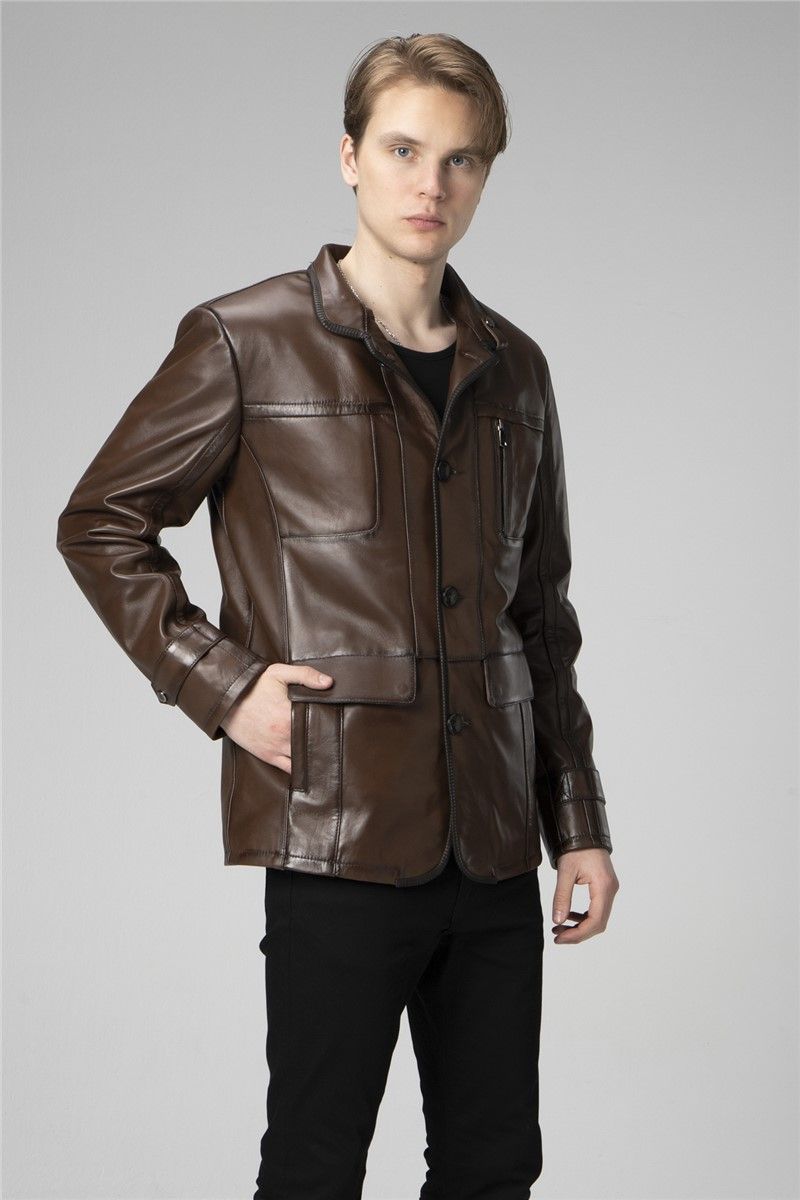 Men's Genuine Leather Jacket E2210 - Dark Brown #334687