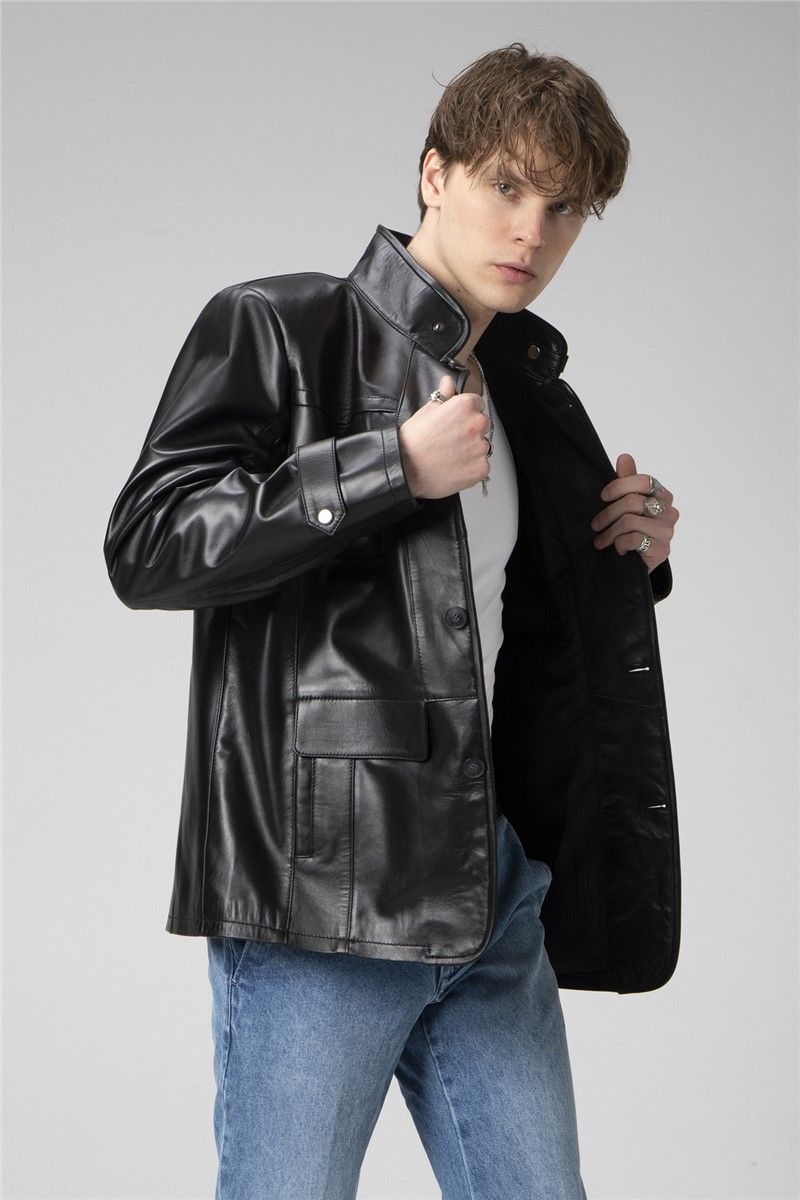 Muška jakna od prave kože E2210 - crna #358859