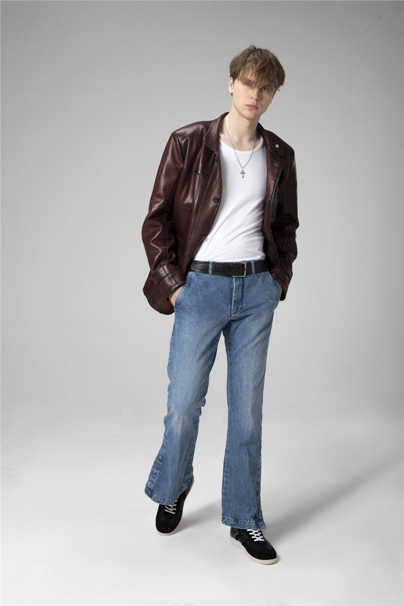 Men's Genuine Leather Jacket E2210 - Burgundy #334686
