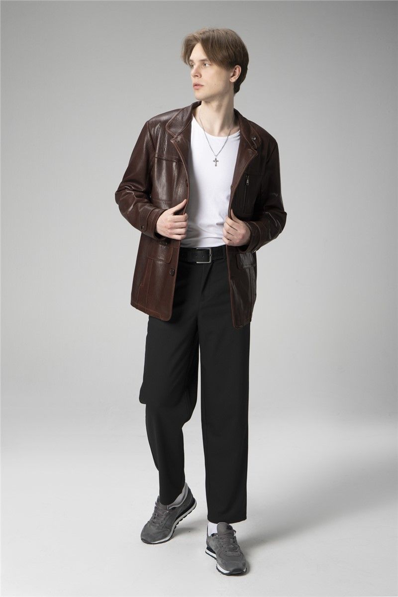 Muška jakna od prave kože E2210 - smeđa #358858